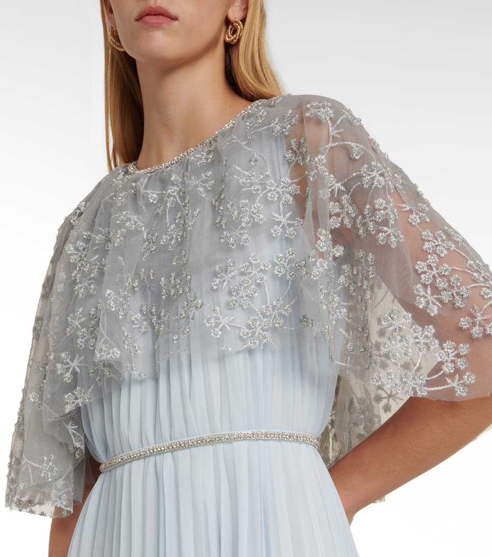 MARCHESA NOTTE Cape-effect embellished tulle-trimmed crepe gown | THE OUTNET